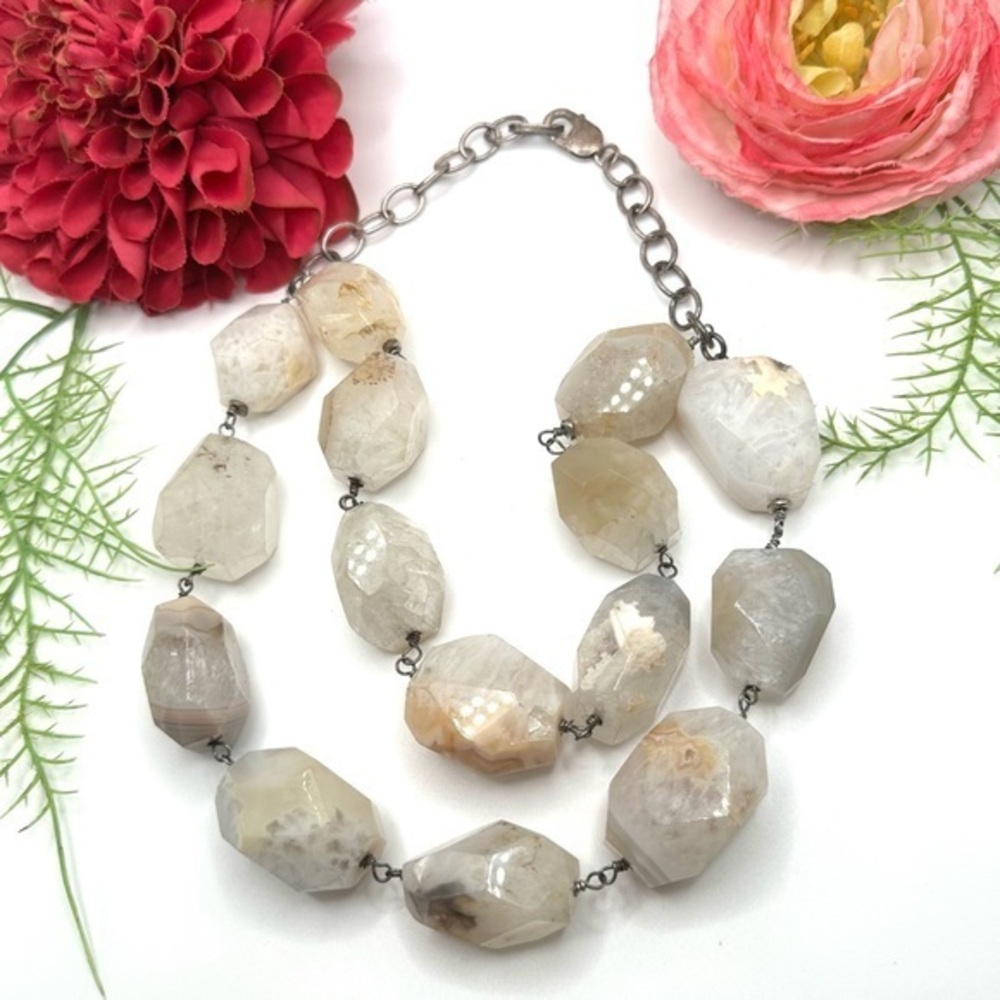 VINTAGE⚜️QUARTZ & Sterling Silver Beaded Necklace